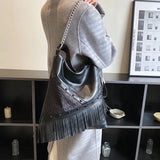 Soft Leather Tassel Handbag Shoulder Bag Large Capacity Top Handle Tote