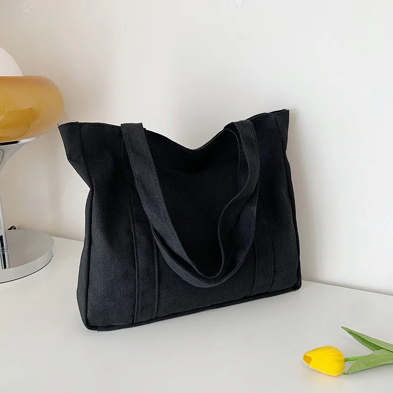 Solid Women's Large Capacity Tote Bag Canvas Shoulder Bag