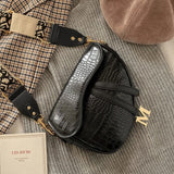 Women's Crocodile Pattern Saddle Bag Small Shoulder Crossbody