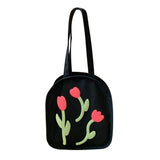 Tulip Shoulder Bag for Girls Summer Canvas Flower Tote Handbags
