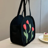 Tulip Shoulder Bag for Girls Summer Canvas Flower Tote Handbags
