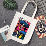 Vintage Anime Bag, Mushroom Print Shopper Bag