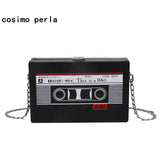 Cassette Tape Flap Crossbody Bag Mini Chains Small Pouch Purses PU Leather
