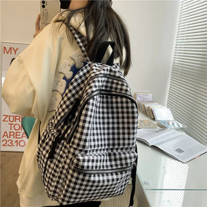 Checkerboard Rucksack Women's School Bag Plaid College Backpack