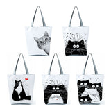 Cat Printed Handbag Eco Friendly Portable Cartoon Animal Tote