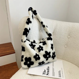 Flower Plush Bag For Women Winter Underarm Bag