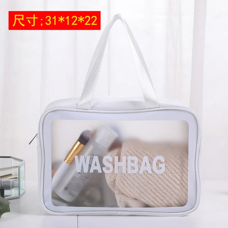 Pink Waterproof Transparent Toiletry Bag Large Capacity