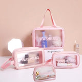 Pink Waterproof Transparent Toiletry Bag Large Capacity