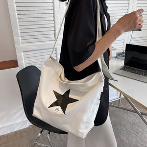 Star Print Canvas Women's Shopping Bag Casual Soft Texture Tote