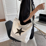 Star Print Canvas Women's Shopping Bag Casual Soft Texture Tote