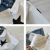 Star Print Canvas Women's Shopping Bag Casual Soft Texture Tote