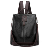 Striped Bags Women Zipper Backpack PU Leather School Crossbody Shoulder