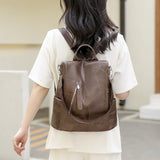 Women Zipper Leather Backpack Crossbody Shoulder School Bags
