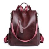 Women Zipper Leather Backpack Crossbody Shoulder School Bags