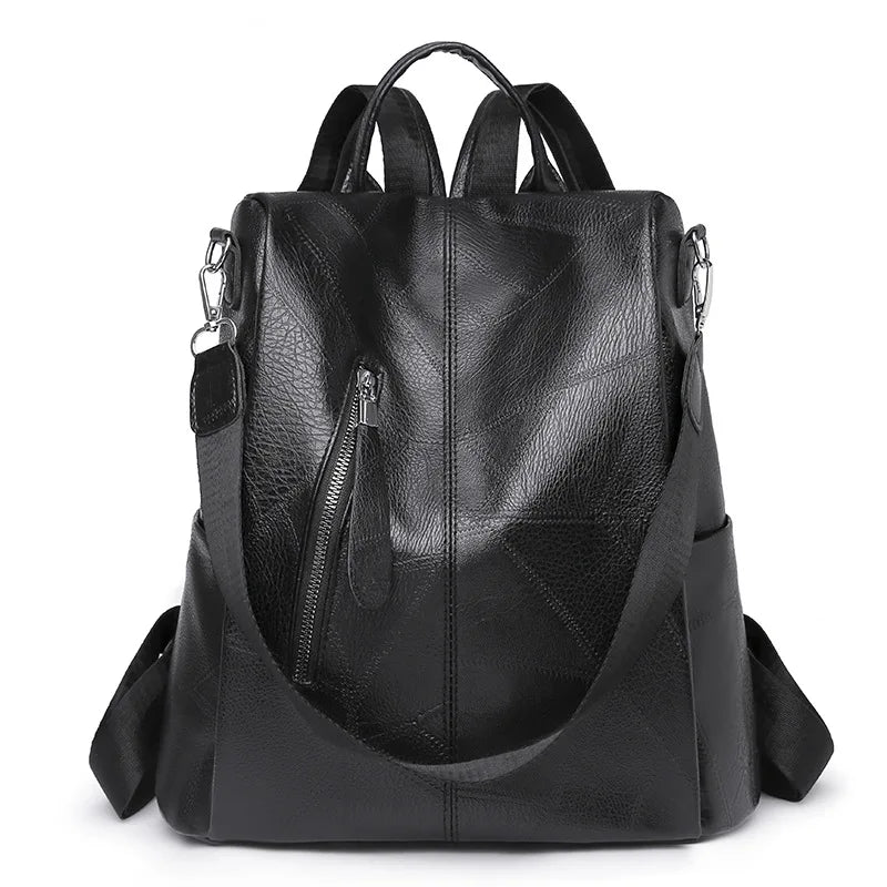 Women Zipper Leather Backpack Crossbody Shoulder School Bags