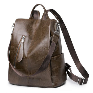 Women Zipper Leather Backpack Crossbody Shoulder School Bags