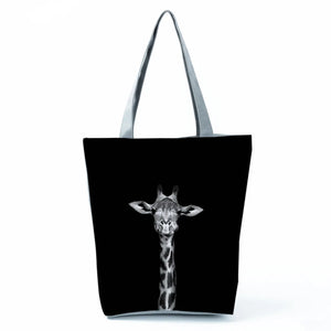 Hipster Animal Foldable Travel Beach Bag Horse Print Shoulder