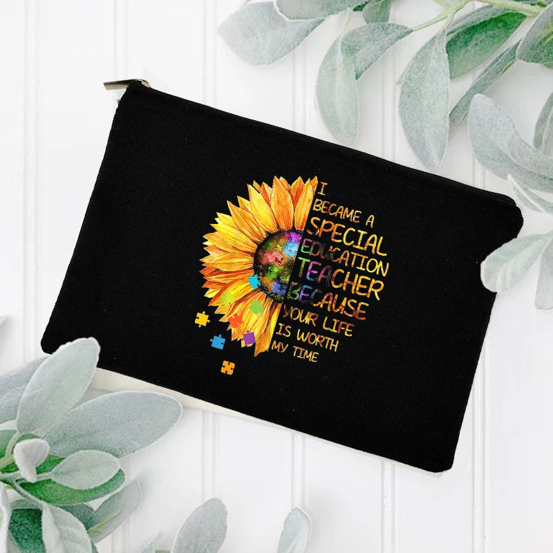 Blessed Teacher Portable Cosmetic Bag Pencil Bag Gift Zipper Beauty Case