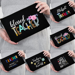 Blessed Teacher Portable Cosmetic Bag Zipper Beauty Case Makeup Storage