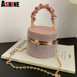 Bling Diamond Crossbody Messenger Bag Women Barrel-shaped Shoulder Handbag