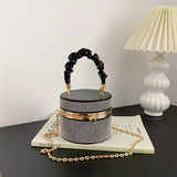 Bling Diamond Crossbody Messenger Bag Women Barrel-shaped Shoulder Handbag