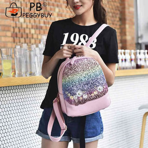 Shining Sequin Backpack Floral School Bag Teenager Handbag
