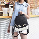 Floral Sequin Backpack Women Shining School Bag Teen Love Handbag