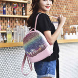 Floral Sequin Backpack Women Shining School Bag Teen Love Handbag
