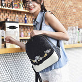 Floral Sequin Backpack Women Shining School Bag Teen Love Handbag