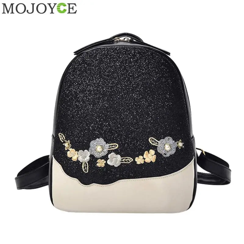 Floral Embroidery Sequins Backpack Women Small School Bag