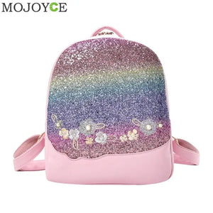 Floral Embroidery Sequins Backpack Women Small School Bag