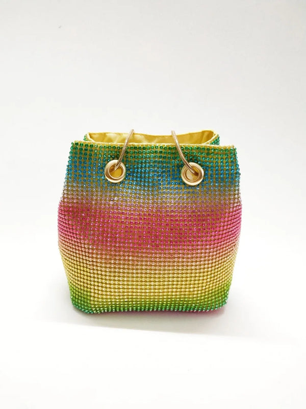 Rhinestone Bucket Bag Mini Handbag Clutch Rainbow Fanny Pack
