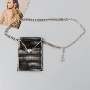 Rhinestone Waist Chain with Phone Bag and Lipstick Purse