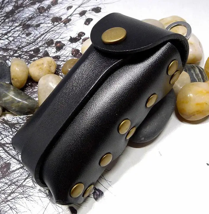 Hand-made Leather Drawstring Car Key Bag for Men Women