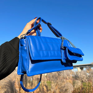 2 Bags Square Crossbody Handbag Winter PU Leather Women's Shoulder Bag