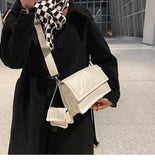 2 Bags Square Crossbody Handbag Winter PU Leather Women's Shoulder Bag