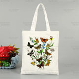 Butterfly Flying Flower Korea Ulzzang Shopper Bag Print Canvas Tote Bag