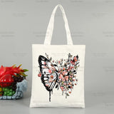 Butterfly Flying Flower Korea Ulzzang Shopper Bag Print Canvas Tote Bag