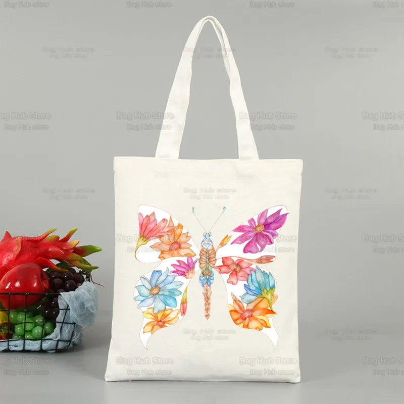 Butterfly Flying Flower Korea Ulzzang Shopper Bag Print Canvas Tote Bag