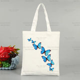 Butterfly Flying Flower Korea Ulzzang Shopper Bag Print Canvas Tote Bag