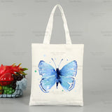 Butterfly Flying Flower Korea Ulzzang Shopper Bag Print Canvas Tote Bag