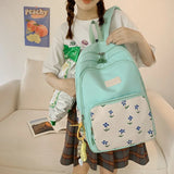 Flower Letter Print High School Backpack Girls Student Travel Bag