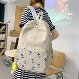 Flower Letter Print High School Backpack Girls Student Travel Bag