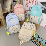 Flower Letter Print High School Backpack Girls Student Travel Bag