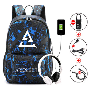 Arknights Backpack Anti-Theft Student Bookbag Rucksack USB Charging