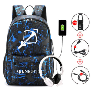 Arknights Backpack Anti-Theft Student Rucksack USB Charging Laptop Bag