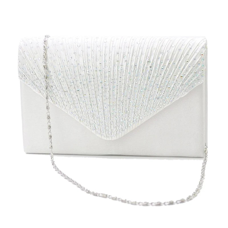 Silver Red Orange Women Clutch Bag with Rhinestone for Wedding Party Evening