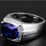 Square Zircon Sapphire Diamond Men's Silver Ring Accessory