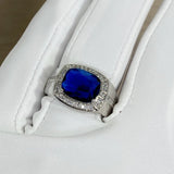 Square Zircon Sapphire Diamond Men's Silver Ring Accessory
