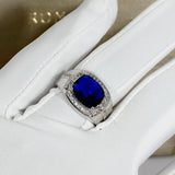 Square Zircon Sapphire Diamond Men's Silver Ring Accessory